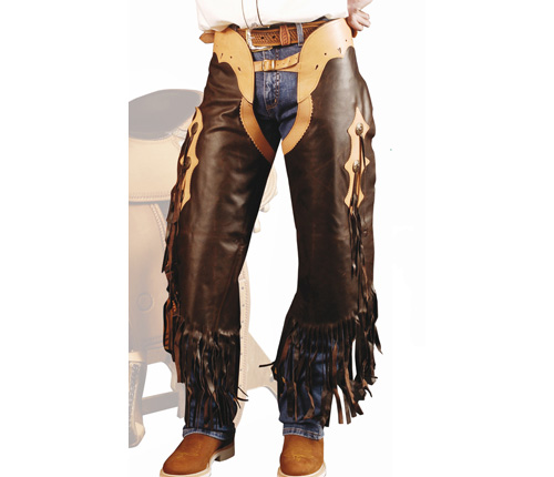 RODEO model COWBOY PULL-UP LEATHER FRINGE CHAPS WITH AGED EFFECT ...