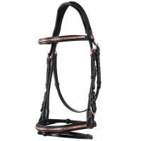 EQUESTRO ENGLISH BRIDLE IN LEATHER WITH ROSE GOLD DETAILS