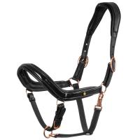 EQUESTRO GLOSSY LEATHER HALTER WITH ROSE GOLD BUCKLES - 0320